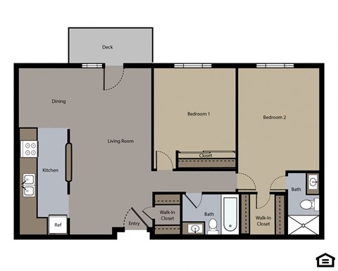 Floor plan for 2 beds, 2 baths, 1094 sqft
